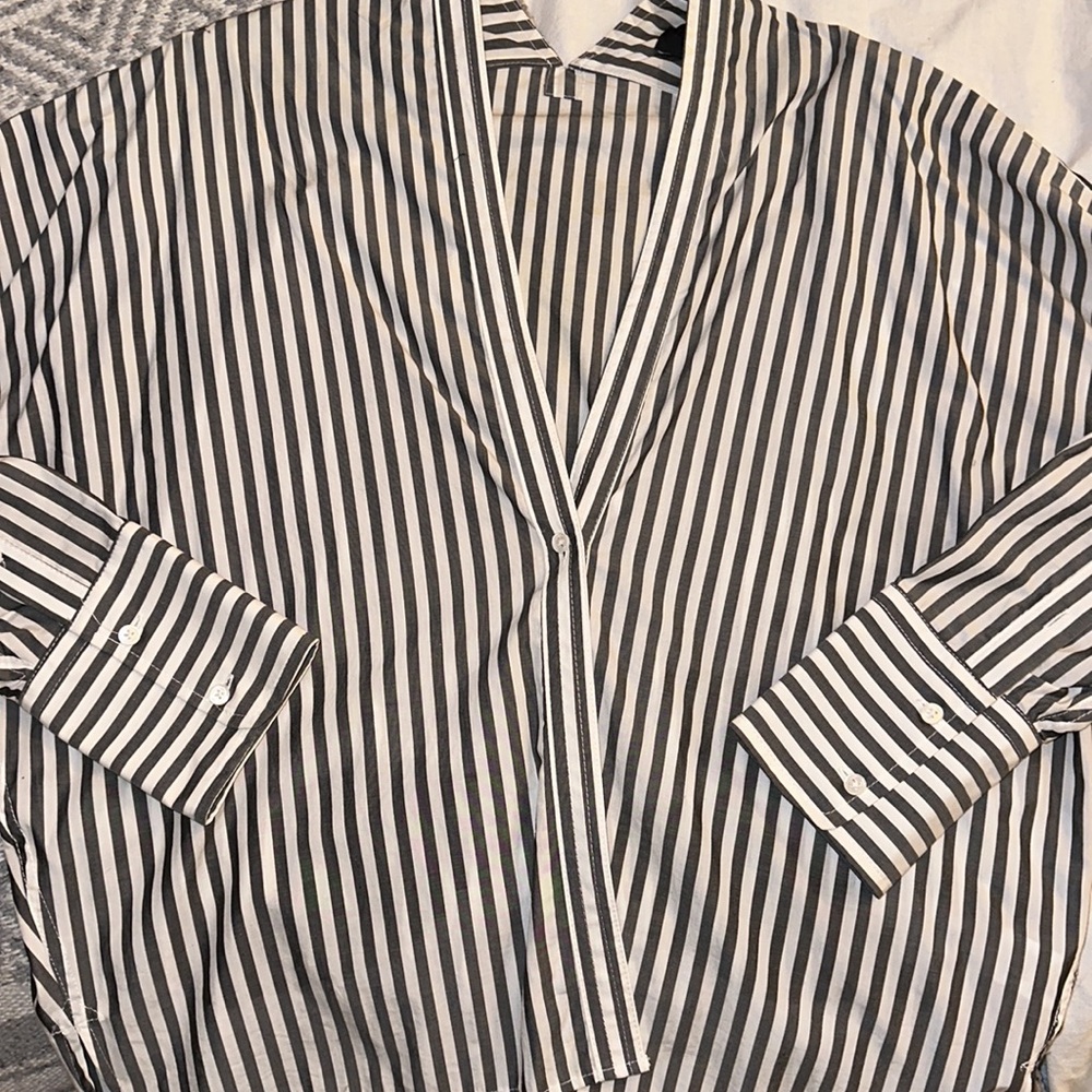 Nili Lotan 3/4 Sleeve Stripe Button Down Shirt - Picture 2 of 6